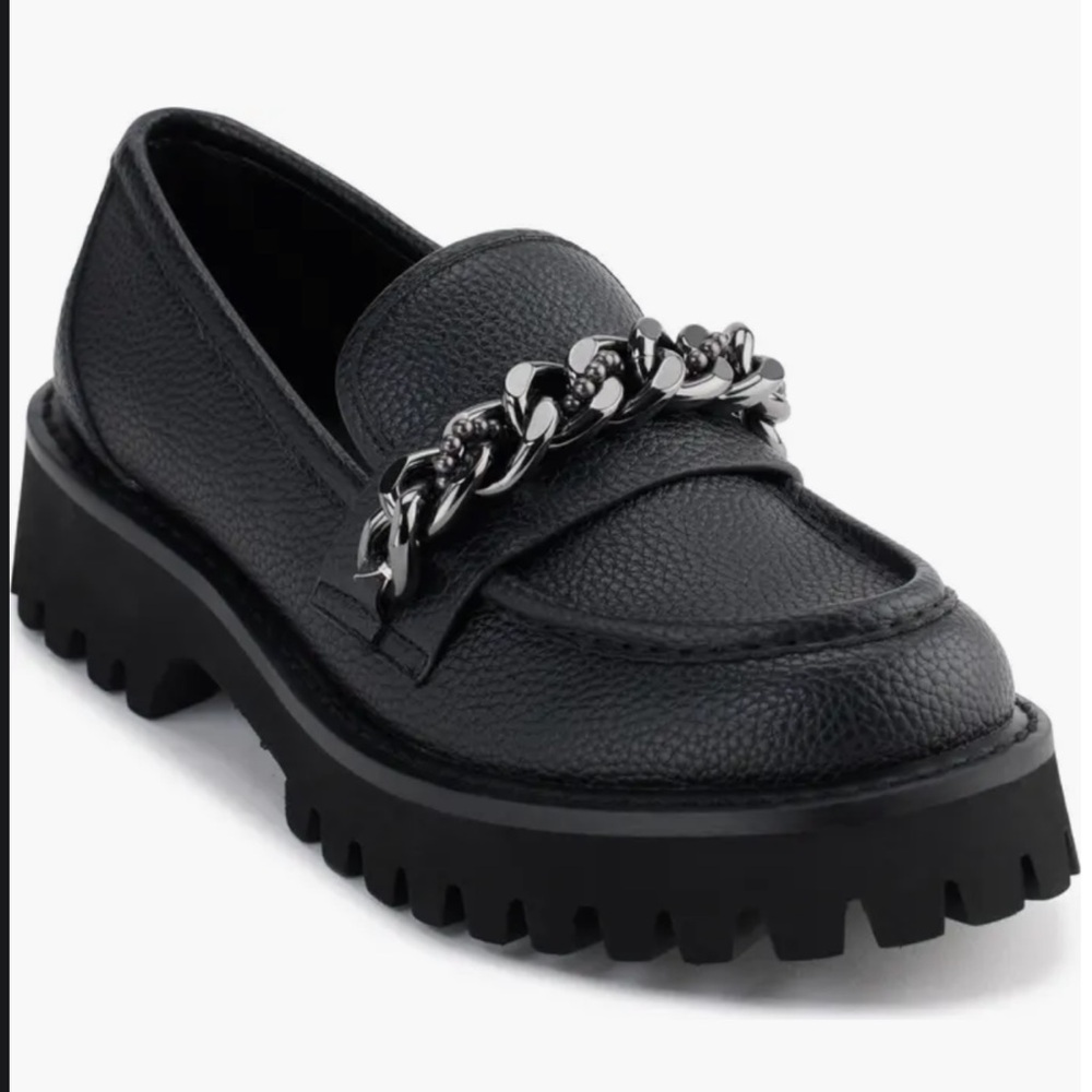 Karl Lagerfeld Black leather Gala Loafers with Chain 8.5 NIB